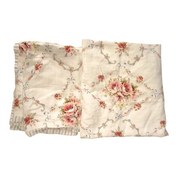 Dorma Vintage Pink Floral Front Gray Striped Back Pillow Cases All Cotton VGUC - Picture 5 of 7